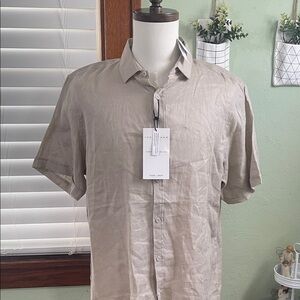 Ike Behar Men's Casual Beige Button Down Shirt